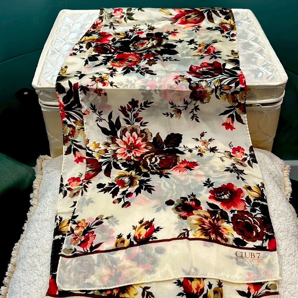 Beautiful feels like silk scarf. No tags. Club 7 Echo. Floral.